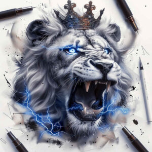artistic-lion – tattoo design ideas free ai generated – neotraditional-sharp-edges – for-foot – Gallery: lions-inkby-ai