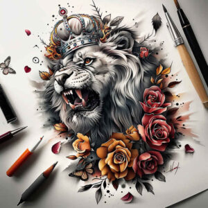 artistic-lion – tattoo design ideas free ai generated – realism-natural-luminosity – for-stomach – Gallery: lions-inkby-ai
