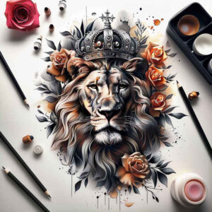dynamic-lion – tattoo design ideas free ai generated – neotraditional-modern-classic – for-upper-back – Gallery: lions-inkby-ai