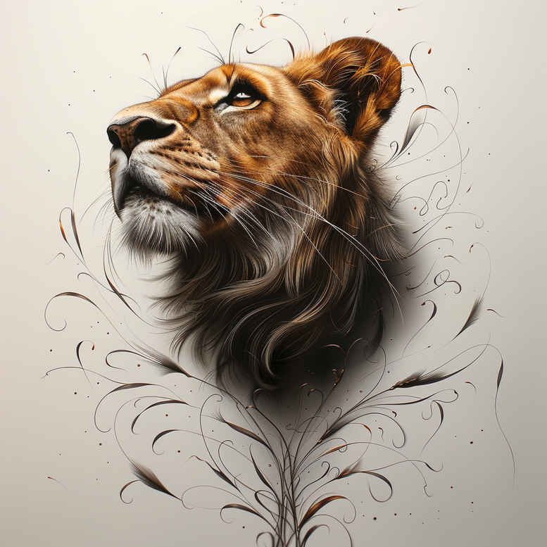 dynamic-lion – tattoo design ideas free ai generated – neotraditional-precise-lines – for-hand – Gallery: lions-inkby-ai