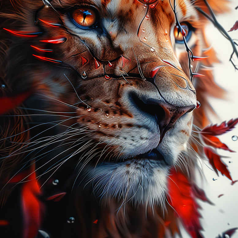 dynamic-lion – tattoo design ideas free ai generated – realism-ink-realism – for-lower-chest – Gallery: lions-inkby-ai