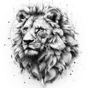 geometric-lion – tattoo design ideas free ai generated – neotraditional-balanced-tones – for-shoulder-blade – Gallery: lions-inkby-ai
