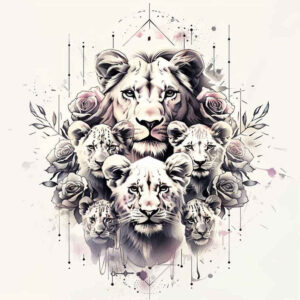 king-of-animals – tattoo design ideas free ai generated – realism-depth-illusion – for-thigh – Gallery: lions-inkby-ai