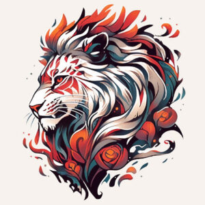 lion-and-fire – tattoo design ideas free ai generated – neotraditional-artistic-contrast – for-side – Gallery: lions-inkby-ai