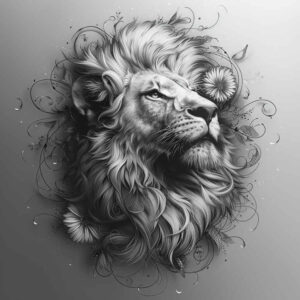 lion-and-fire – tattoo design ideas free ai generated – realism-anatomical-accuracy – for-sternum – Gallery: lions-inkby-ai