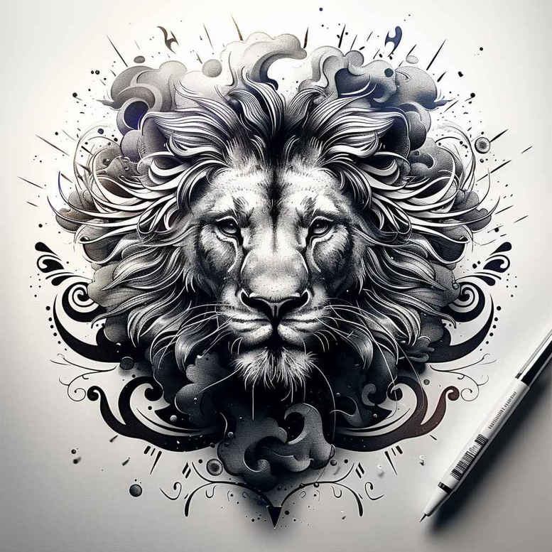 lion-and-fire – tattoo design ideas free ai generated – surrealism-esoteric-symbolism – for-arm – Gallery: lions-inkby-ai