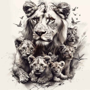 lion-and-pride – tattoo design ideas free ai generated – neotraditional-layered-fill – for-upper-chest – Gallery: lions-inkby-ai