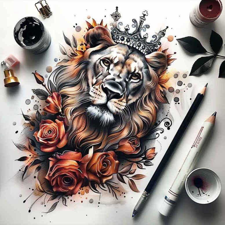 lion-and-pride – tattoo design ideas free ai generated – neotraditional-rich-shading – for-stomach – Gallery: lions-inkby-ai