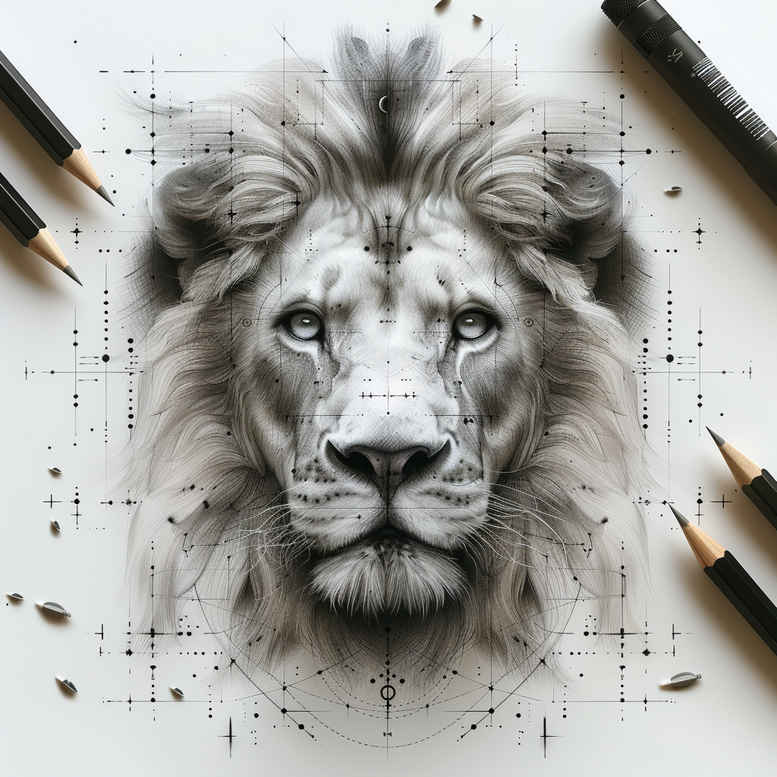 lion-and-pride – tattoo design ideas free ai generated – surrealism-visionary – for-collarbone – Gallery: lions-inkby-ai