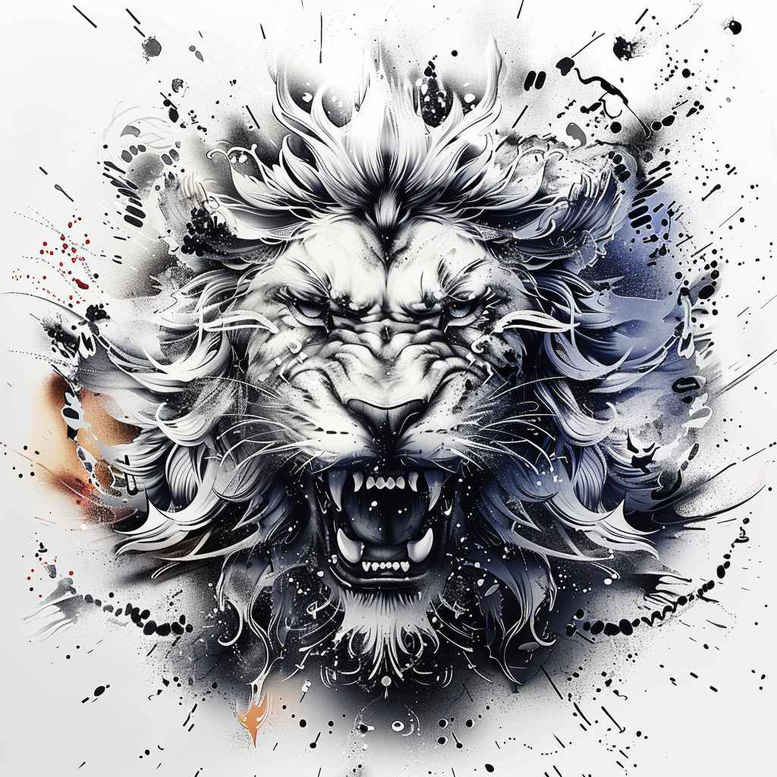 lion-and-sun – tattoo design ideas free ai generated – neotraditional-layered-color – for-spine – Gallery: lions-inkby-ai