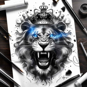 lion-and-sun – tattoo design ideas free ai generated – realism-tonal-depth – for-lower-arm – Gallery: lions-inkby-ai