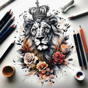 lion-as-symbol-of-courage – tattoo design ideas free ai generated – realism-photo-like-tattoo – for-upper-thigh – Gallery: lions-inkby-ai