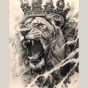 lion-as-symbol-of-courage – tattoo design ideas free ai generated – surrealism-shimmering-forms – for-temple – Gallery: lions-inkby-ai
