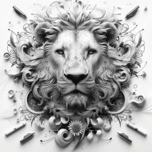 lion-in-art – tattoo design ideas free ai generated – neotraditional-expressive-color – for-abdomen – Gallery: lions-inkby-ai