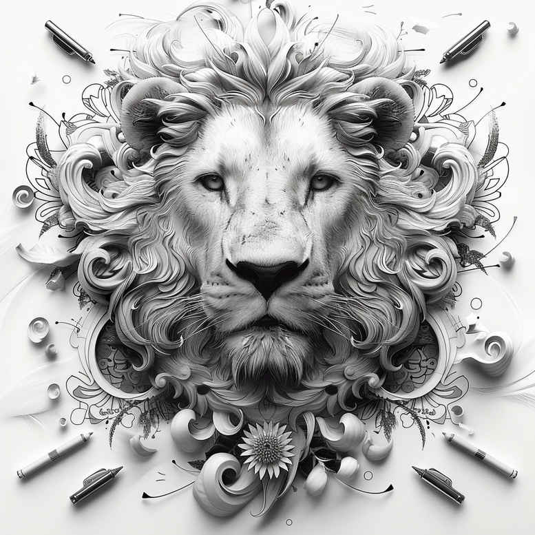 lion-in-art – tattoo design ideas free ai generated – neotraditional-expressive-color – for-abdomen – Gallery: lions-inkby-ai