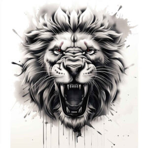 lion-in-art – tattoo design ideas free ai generated – realism-ink-layering – for-knee – Gallery: lions-inkby-ai