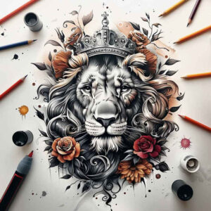 lion-in-motion – tattoo design ideas free ai generated – neotraditional-balanced-tones – for-scapula – Gallery: lions-inkby-ai