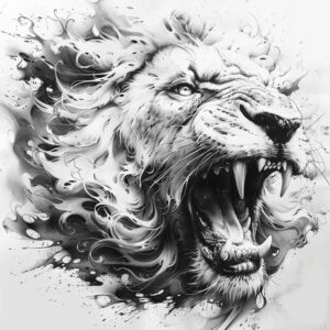 lion-in-motion – tattoo design ideas free ai generated – neotraditional-gradient-fills – for-side-torso – Gallery: lions-inkby-ai