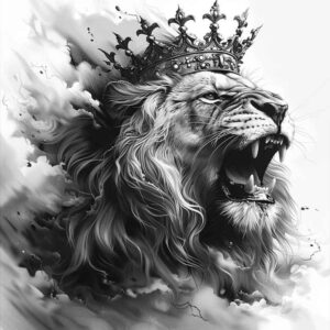 lion-in-motion – tattoo design ideas free ai generated – surrealism-blurred-boundaries – for-thigh – Gallery: lions-inkby-ai