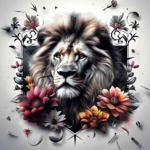 lion-in-nature – tattoo design ideas free ai generated – neotraditional-soft-shadows – for-full-back – Gallery: lions-inkby-ai