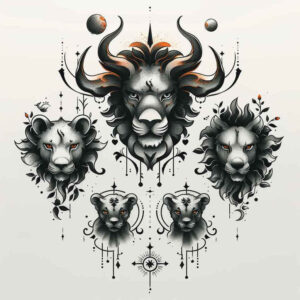 lion – tattoo design ideas free ai generated – neotraditional-refined-lines – for-hand – Gallery: lions-inkby-ai
