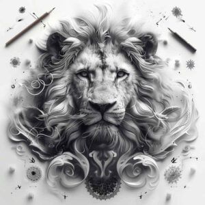 lion – tattoo design ideas free ai generated – realism-perfect-proportions – for-upper-thigh – Gallery: lions-inkby-ai