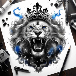 lion – tattoo design ideas free ai generated – surrealism-enigmatic-aura – for-upper-chest – Gallery: lions-inkby-ai