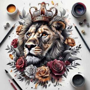 lion-protection-symbol – tattoo design ideas free ai generated – neotraditional-dynamic-linework – for-biceps – Gallery: lions-inkby-ai