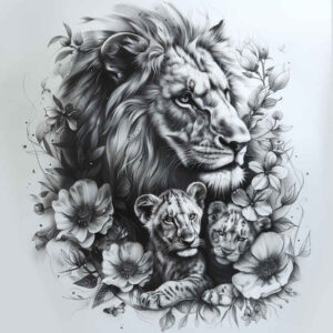 lion-protection-symbol – tattoo design ideas free ai generated – neotraditional-subtle-tone – for-ankle – Gallery: lions-inkby-ai