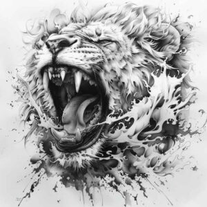 lion-silhouette – tattoo design ideas free ai generated – surrealism-shimmering-forms – for-forearm – Gallery: lions-inkby-ai
