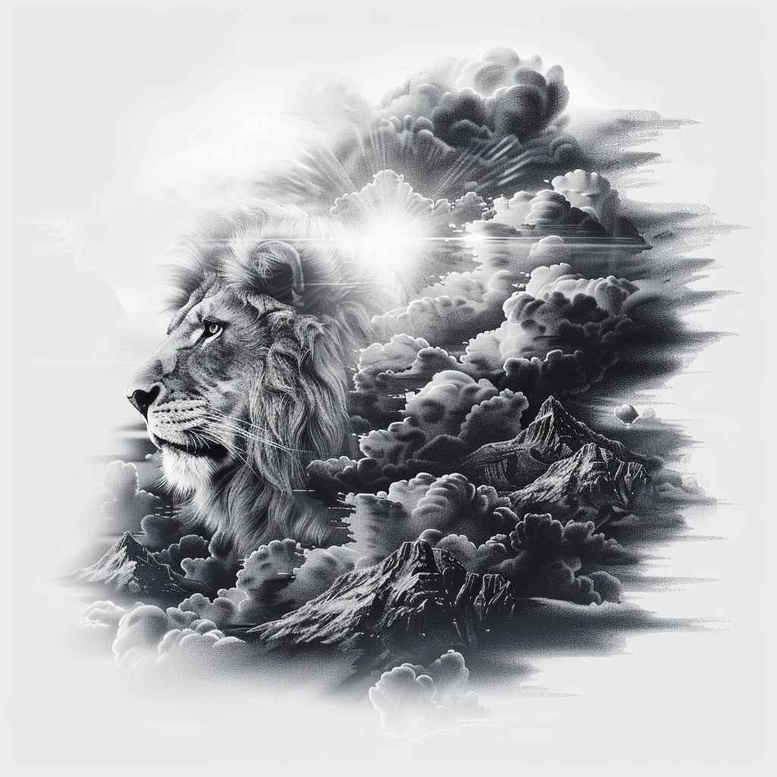 lion-symbol-of-power – tattoo design ideas free ai generated – neotraditional-refined-lines – for-back – Gallery: lions-inkby-ai