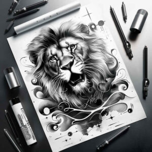 lion-symbol-of-power – tattoo design ideas free ai generated – realism-clean-lines – for-scapula – Gallery: lions-inkby-ai