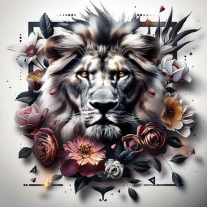 lion-tattoo-design – tattoo design ideas free ai generated – surrealism-shifting-shapes – for-back – Gallery: lions-inkby-ai