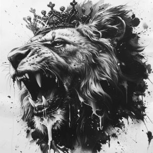 lion-with-3d-effect – tattoo design ideas free ai generated – neotraditional-precise-lines – for-lower-thigh – Gallery: lions-inkby-ai
