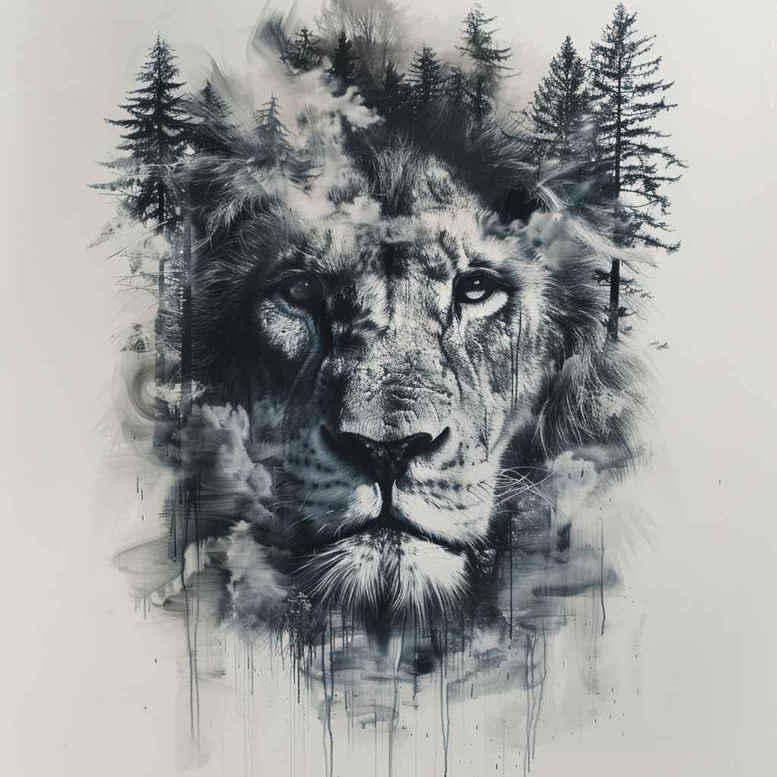 lion-with-3d-effect – tattoo design ideas free ai generated – realism-deep-shadows – for-behind-ear – Gallery: lions-inkby-ai
