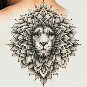 lion-with-3d-effect – tattoo design ideas free ai generated – surrealism-shimmering-forms – for-triceps – Gallery: lions-inkby-ai