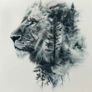 lion-with-3d-effect – tattoo design ideas free ai generated – surrealism-unreal – for-thigh – Gallery: lions-inkby-ai