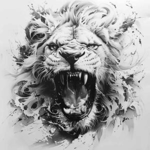 lion-with-claws – tattoo design ideas free ai generated – neotraditional-subtle-tone – for-calf – Gallery: lions-inkby-ai