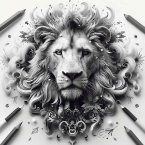 lion-with-crown-and-flames – tattoo design ideas free ai generated – realism-smooth-complexion – for-toe – Gallery: lions-inkby-ai