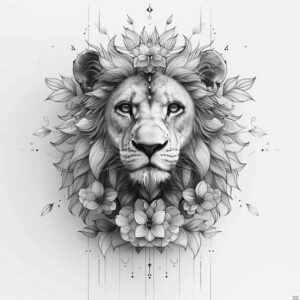 lion-with-crown – tattoo design ideas free ai generated – surrealism-phantom-shadows – for-side-torso – Gallery: lions-inkby-ai