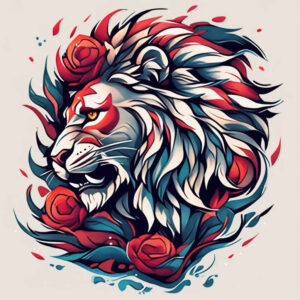lion-with-detail-for-men – tattoo design ideas free ai generated – surrealism-juxtaposition – for-back-of-neck – Gallery: lions-inkby-ai