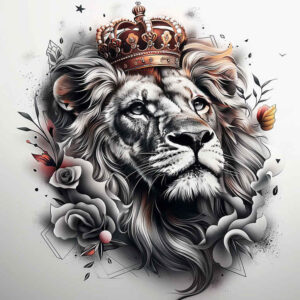 lion-with-detail – tattoo design ideas free ai generated – realism-anatomical-accuracy – for-lower-thigh – Gallery: lions-inkby-ai