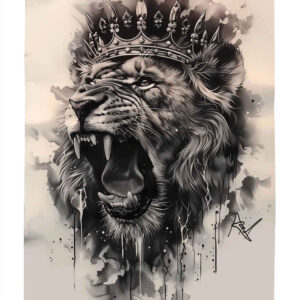 lion-with-feathers – tattoo design ideas free ai generated – neotraditional-subtle-tone – for-upper-arm – Gallery: lions-inkby-ai