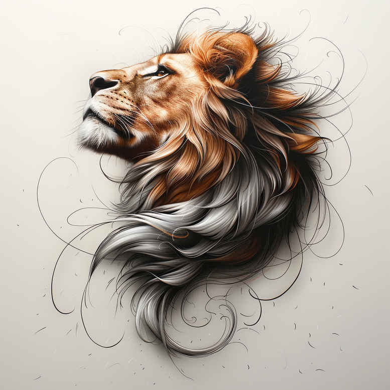 lion-with-feathers – tattoo design ideas free ai generated – realism-subtle-gradients – for-behind-ear – Gallery: lions-inkby-ai