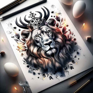 lion-with-feathers – tattoo design ideas free ai generated – surrealism-ethereal-textures – for-arm – Gallery: lions-inkby-ai