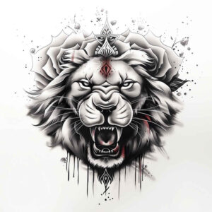 lion-with-lines – tattoo design ideas free ai generated – neotraditional-color-overlays – for-elbow – Gallery: lions-inkby-ai