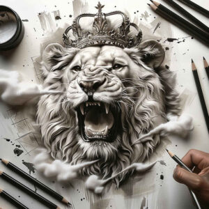 lion-with-mane – tattoo design ideas free ai generated – neotraditional-bold-highlights – for-shoulder-blade – Gallery: lions-inkby-ai