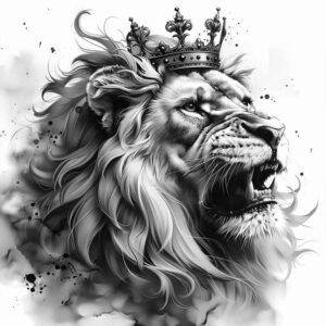 lion-with-mane – tattoo design ideas free ai generated – surrealism-symbolic – for-stomach – Gallery: lions-inkby-ai