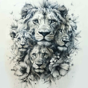 lion-with-open-mouth – tattoo design ideas free ai generated – neotraditional-layered-fill – for-side-torso – Gallery: lions-inkby-ai