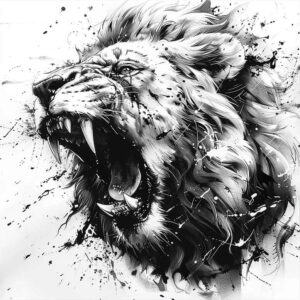 lion-with-open-mouth – tattoo design ideas free ai generated – realism-inner-glow – for-spine – Gallery: lions-inkby-ai